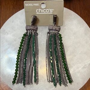 Chico's Emerald and Silver Tassel Earrings